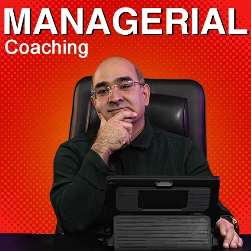 تصویر دکتر میرابی با بکگراند قرمز و عبارت /managerial coaching