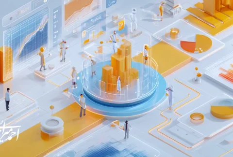 تصویر مفهومی از رشد برند با هوش مصنوعی؛ داشبوردهای منسوب‌سازی چندلمسی، بخش‌بندی مشتری، تحلیل احساسات و پیش‌بینی تقاضا با تیم بازاریابی و فروش