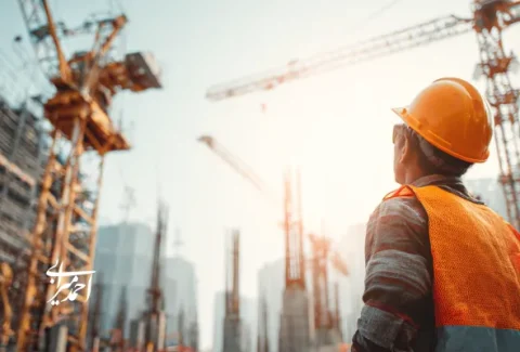 مهندس ساختمان و یک جرثقیل