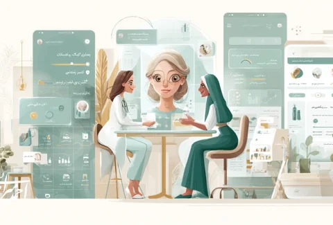 تصویر مفهومی هوش مصنوعی در سلامت و برندینگ: شخصی‌سازی امن، حاکمیت داده، چت‌بات آموزشی و سنجه‌های ROI برای بازار ایران.