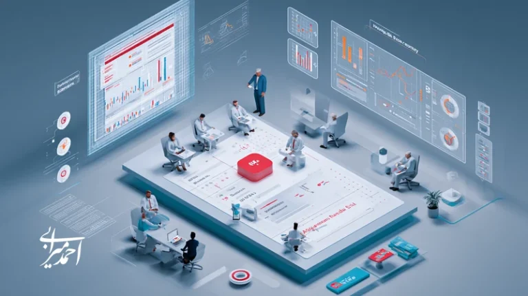 تصویر مفهومی مدیریت ریسک در سرمایه‌گذاری هوش مصنوعی با ماتریس احتمال/اثر، داشبورد Observability، کلید توقف و قرارداد SLA، مناسب بازار ایران