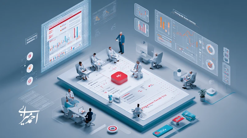 تصویر مفهومی مدیریت ریسک در سرمایه‌گذاری هوش مصنوعی با ماتریس احتمال/اثر، داشبورد Observability، کلید توقف و قرارداد SLA، مناسب بازار ایران