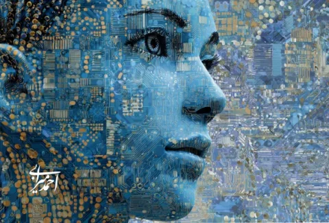 چهره‌ای مفهومی از هوش مصنوعی ساخته‌شده از مدارها و تراشه‌ها؛ نمادی از همگرایی انسان و فناوری در سرمایه‌گذاری داده‌محور