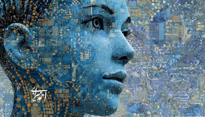 چهره‌ای مفهومی از هوش مصنوعی ساخته‌شده از مدارها و تراشه‌ها؛ نمادی از همگرایی انسان و فناوری در سرمایه‌گذاری داده‌محور