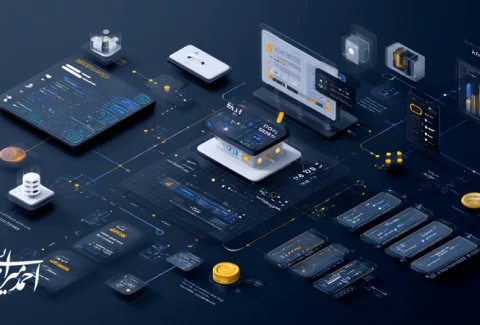 تصویر مفهومی از مدل‌های درآمدی هوش مصنوعی شامل اشتراک SaaS، پرداخت مبتنی بر استفاده، بینش داده و بازارچه مدل/داده با نمودارهای تجاری