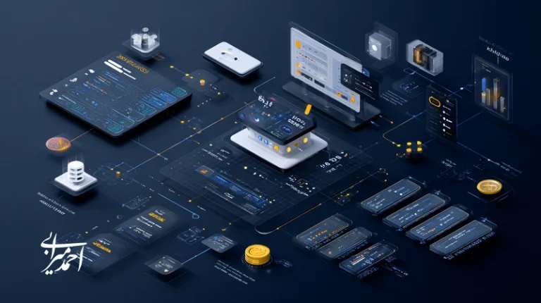 تصویر مفهومی از مدل‌های درآمدی هوش مصنوعی شامل اشتراک SaaS، پرداخت مبتنی بر استفاده، بینش داده و بازارچه مدل/داده با نمودارهای تجاری