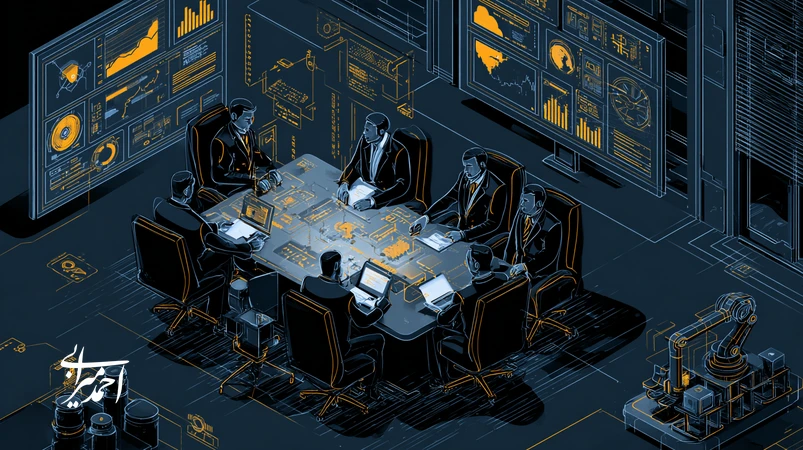 تصویر مفهومی ترندهای هوش مصنوعی ۲۰۲۵ با تمرکز بر اتوماسیون، عامل‌های هوش مصنوعی، حاکمیت داده و آینده کار در فضای مدیریتی کسب‌وکار