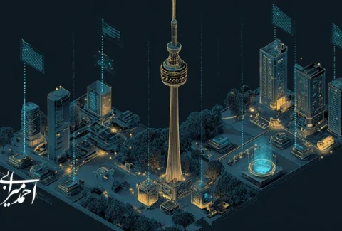 تصویر شاخص هوش سرمایه در سرمایه‌گذاری خطرپذیر AI ایران با نمایش اتصال داده‌های سازمانی، GPU و تیم استارتاپ در کنار نمودارهای ارزش‌گذاری و آسمان‌نمای تهران