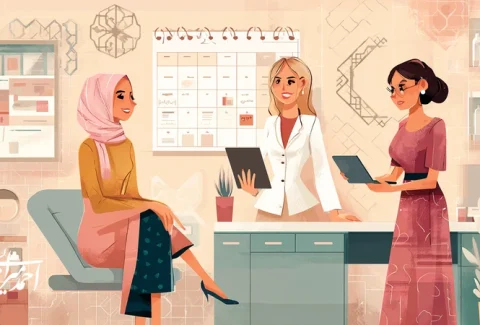 تصویر مفهومی توسعه فردی متخصصان زیبایی با تمرکز بر سواد عاطفی، فروش مشورتی، برندسازی شخصی اخلاق‌مدار و نقشه ۶۰ روزه ارتقا در یک کلینیک/سالن ایرانی
