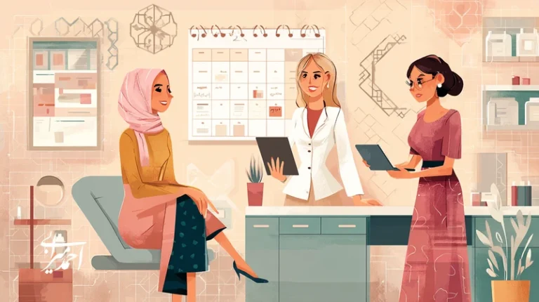 تصویر مفهومی توسعه فردی متخصصان زیبایی با تمرکز بر سواد عاطفی، فروش مشورتی، برندسازی شخصی اخلاق‌مدار و نقشه ۶۰ روزه ارتقا در یک کلینیک/سالن ایرانی