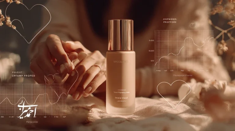 تصویر تبلیغات احساسی در برندهای زیبایی با تمرکز بر اعتماد، امید، تعلق و خودبیانگری و نمایش چارچوب Insight–Promise–Proof–Payoff برای افزایش فروش