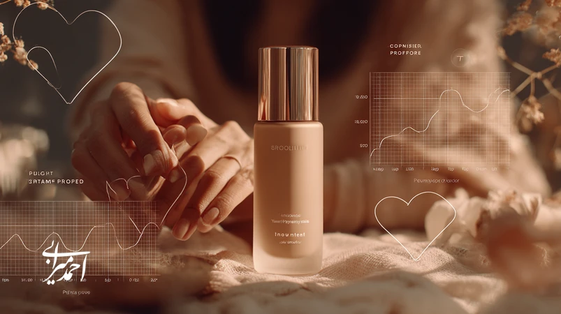 تصویر تبلیغات احساسی در برندهای زیبایی با تمرکز بر اعتماد، امید، تعلق و خودبیانگری و نمایش چارچوب Insight–Promise–Proof–Payoff برای افزایش فروش