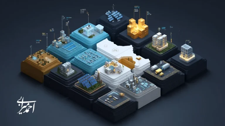 تصویر اینفوگرافیک از تحلیل فرصت‌های سرمایه‌گذاری ایران ۱۴۰۴ در صنایع نو و بازار دیجیتال؛ شامل فین‌تک، سلامت دیجیتال، انرژی‌های تجدیدپذیر و هوش مصنوعی.