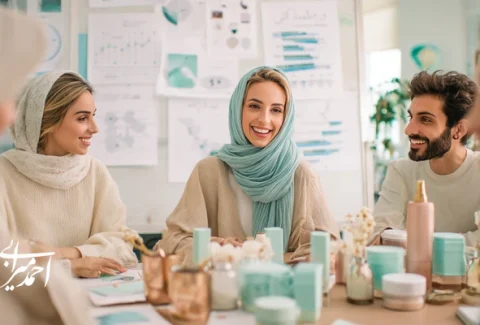 تیم یک SME آرایشی در ایران در حال برنامه‌ریزی فروش و برندسازی؛ سرمایه‌گذاری SME، رشد کسب‌وکار کوچک و بهینه‌سازی کانال‌های فروش آرایشی