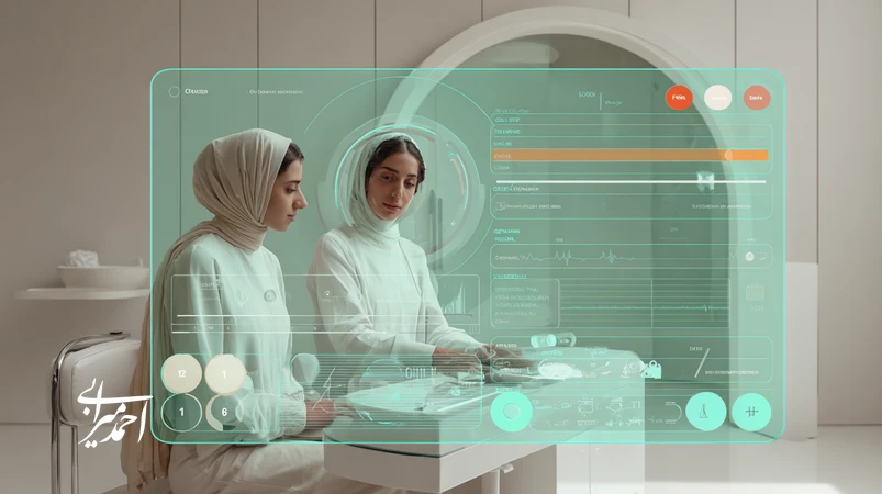 تصویر مفهومی از هوش مصنوعی در سلامت برای تشخیص پوستی هوشمند و مراقبت شخصی در کلینیک ایرانی، با تاکید بر توضیحپذیری، اخلاق داده پزشکی و اعتماد برند