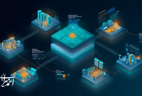 چرخه مدیریت ریسک فناوری در سرمایه‌گذاری هوش مصنوعی از آزمایش تا مقیاس‌پذیری با داشبورد حاکمیت داده، ماتریس ریسک و نمودار ROI