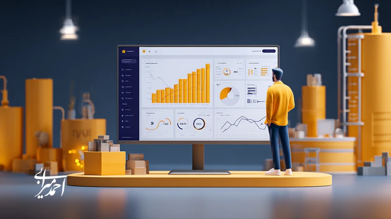 تصویر داشبورد داده هوش مصنوعی در کارخانه ایرانی با تمرکز بر نگهداشت پیشگویانه، کنترل کیفیت و بهینهسازی لجستیک برای ارتقای بهرهوری و مدیریت برند B2B