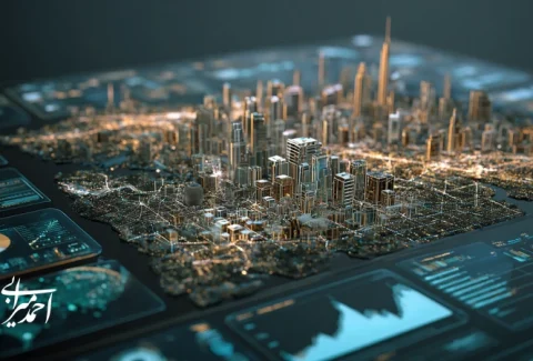 هوش مصنوعی در املاک ایران برای پیش‌بینی بازار و ارزش‌گذاری ملک با نقشه حرارتی و مدیر املاک در حال تحلیل داده‌ها