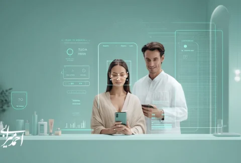 تصویر مشاوره دیجیتال با هوش مصنوعی برای تشخیص پوست و مو؛ اسکن چهره و پوست سر با گوشی، رابط کاربری شفاف و پیشنهاد محصولات؛ مناسب برندسازی زیبایی