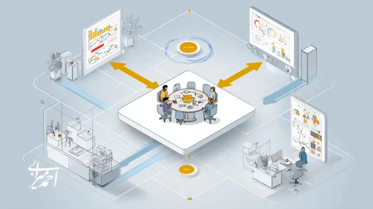 تصویر مفهومی موفقیت استارتاپ هوش مصنوعی با سه‌گانه داده اختصاصی، بینش مسئله‌محور و تمایز برند همراه با چرخه بازخورد کاربر