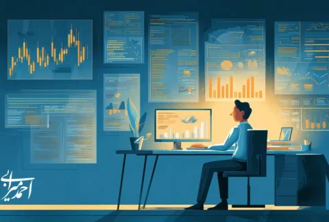 تصویر مفهومی هوش رفتاری در سرمایه‌گذاری با تعادل عقل و احساس، نمودارهای داده‌محور و چک‌لیست مدیریت ریسک برای تصمیم‌گیری آگاهانه