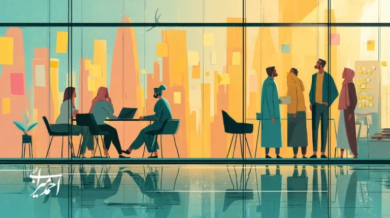 رهبری برندمحور و همسویی فرهنگ سازمانی با ارزش اقتصادی؛ مدیر ایرانی، نمودار NPS و تیم در دفتر مدرن