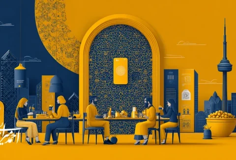 تصویری مفهومی از تبدیل کمپین تبلیغاتی به فرهنگ برند ماندگار با تکرار کدهای بصری، رنگ سازمانی و نماد مرکزی در رسانه‌های مختلف در بازار ایران