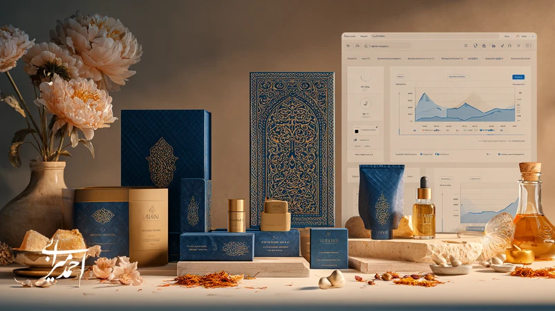 هویت فرهنگی برند آرایشی در ایران با بسته‌بندی الهام‌گرفته از نقوش ایرانی، رایحه گل‌محمدی و زعفران، و پیوند محصول با روایت برند و داده‌های مشتری.