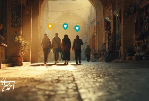 بازاریابی مقصد با روایت و احساس؛ خانواده ایرانی در بازار تاریخی با نور طلایی، هویت مقصد و لحظه‌های ماندگار