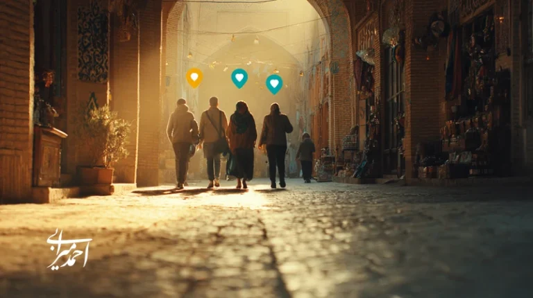 بازاریابی مقصد با روایت و احساس؛ خانواده ایرانی در بازار تاریخی با نور طلایی، هویت مقصد و لحظه‌های ماندگار