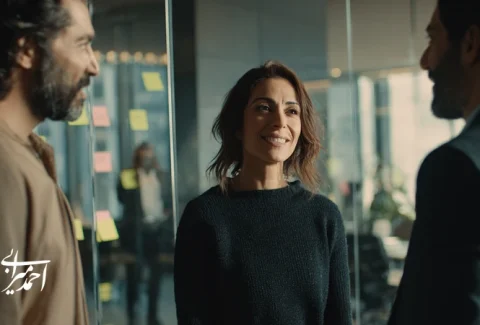 مدیر ایرانی در حال رهبری تیم با استفاده از هوش هیجانی مدیریتی برای نفوذ اخلاقی و توسعه فردی مدیران برند.