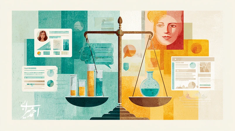 تصویر شاخص تبلیغات اخلاقی در سلامت و زیبایی با ترازوی تعادل میان خلاقیت و رعایت مقررات، ادعای مبتنی بر شواهد، قبل/بعد استاندارد و برچسبگذاری اینفلوئنسر.