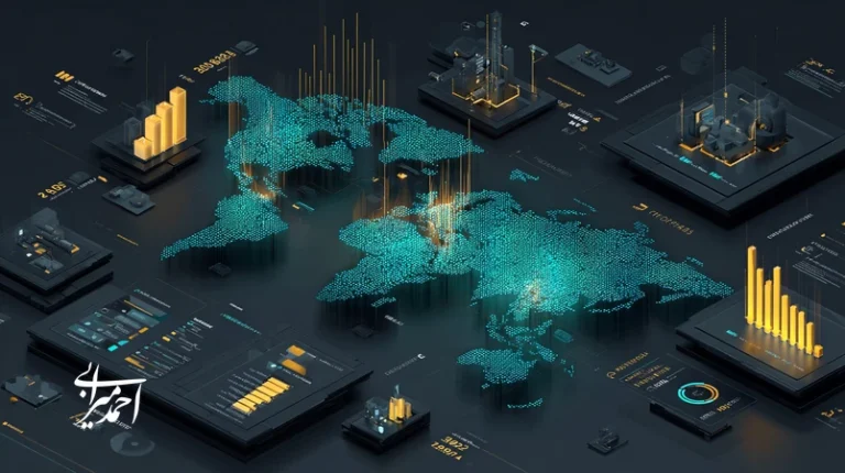 تصویر مفهومی از روندهای جهانی هوش مصنوعی در سرمایه‌گذاری با نقشه داده، داشبورد تحلیلی و مسیر «از داده تا تصمیم» برای مدیران ایرانی
