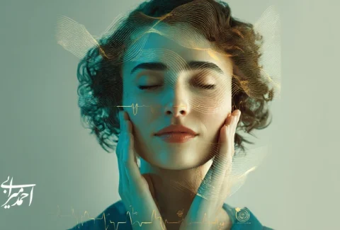 تصویر مفهومی از متخصص زیبایی ایرانی با ذهن آرام و تمرکز در محیط کلینیک؛ پیوند ذهن‌آگاهی با کیفیت خدمات و برند شخصی