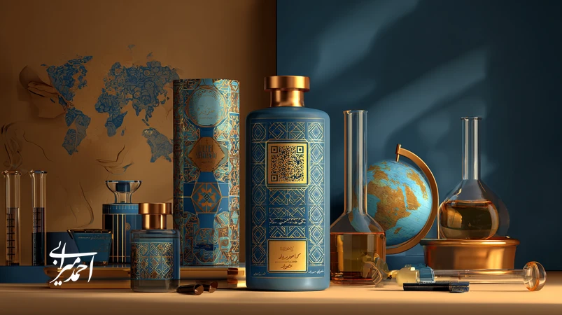 تصویر برند آرایشی ایرانی با تمرکز بر استاندارد جهانی اعتماد و اصالت؛ بستهبندی با QR اصالت، هولوگرام ضدتقلب، هویت برند و شفافیت آزمایشگاهی.