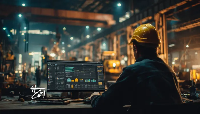 کارشناس تولید در یک کارخانه صنعتی که داشبوردهای تحلیلی فروش و عملیات را بررسی می‌کند؛ اهمیت ستاره شمالی فروش (NSP) در مدیریت بهره‌وری و برنامه‌ریزی تولید.