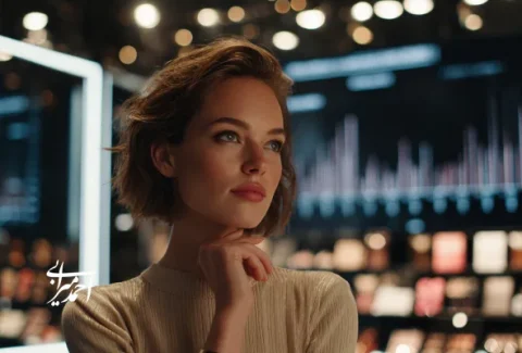 مدیر فروش که در محیطی مدرن و لوکس به تحلیل روندها فکر می‌کند؛ نمونه‌ای از تصمیم‌سازی حرفه‌ای مبتنی بر ستاره شمالی فروش (NSP) برای رشد بخش آرایشی.