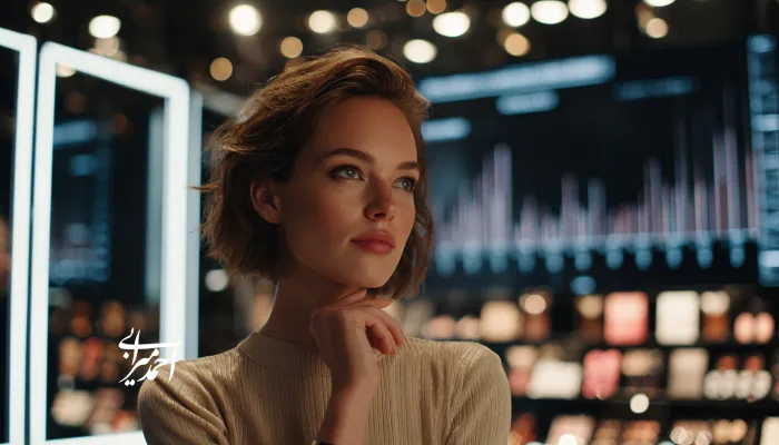 مدیر فروش که در محیطی مدرن و لوکس به تحلیل روندها فکر می‌کند؛ نمونه‌ای از تصمیم‌سازی حرفه‌ای مبتنی بر ستاره شمالی فروش (NSP) برای رشد بخش آرایشی.