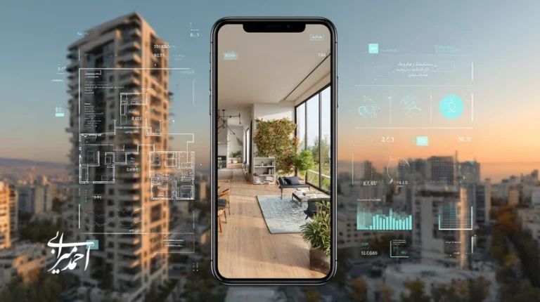 تصویر مفهومی استراتژی تبلیغات مدرن املاک در ایران؛ گذار از آگهی موبایلی به تجربهٔ بازدید حرفه‌ای با ویدیو و پلان و تحلیل داده
