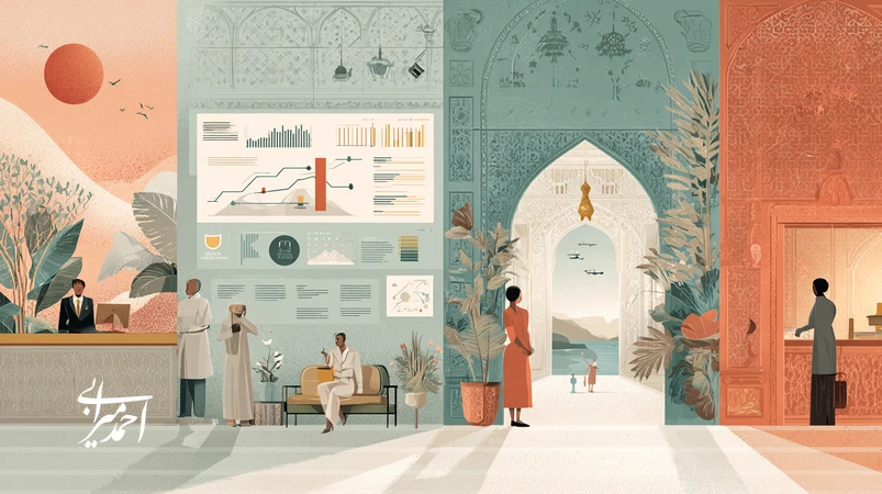 تصویر مفهومی رشد برندهای گردشگری با تمرکز بر طراحی تجربهٔ مسافر، تحلیل داده و نوآوری خدمات در بستر ایران