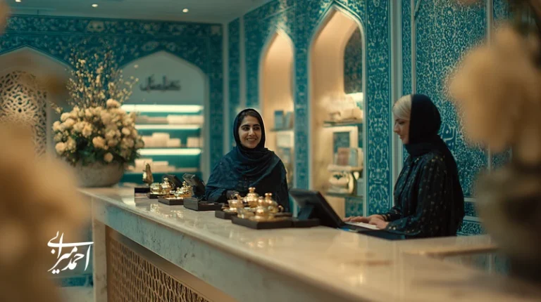 تصویر شاخص رهبری برند در گردشگری با نمایش هماهنگی تجربه، احساس و خدمات در لابی هتل بوتیکی ایرانی