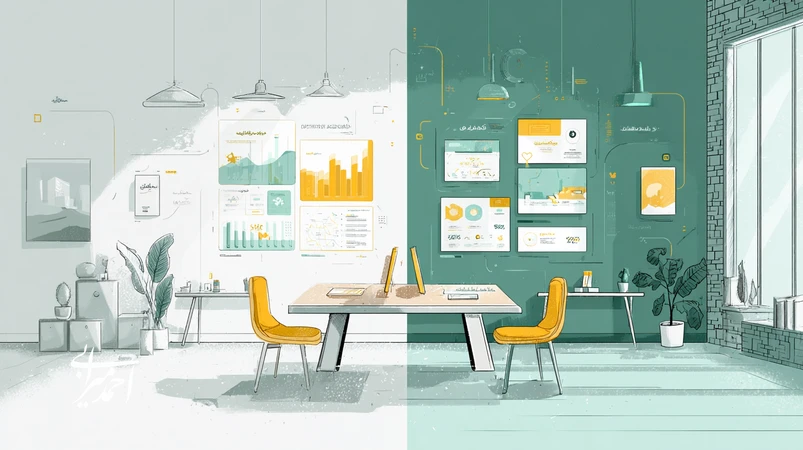 تصویر مفهومی گذار از بازاریابی کمپینی به تفکر برندمحور؛ مقایسه کوتاهمدتگرایی با حاکمیت برند، معماری پیام و تجربه مشتری برای افزایش ارزش ادراکی