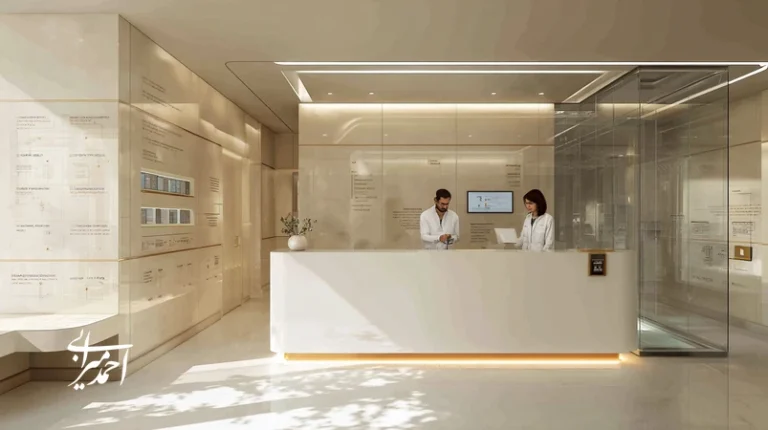 تصویر بازاریابی مبتنی بر اعتماد در صنعت زیبایی؛ کلینیک مدرن ایرانی با نمایش محتوای آموزشی و گفت‌وگوی مشاور برای فروش نرم و برندسازی پایدار