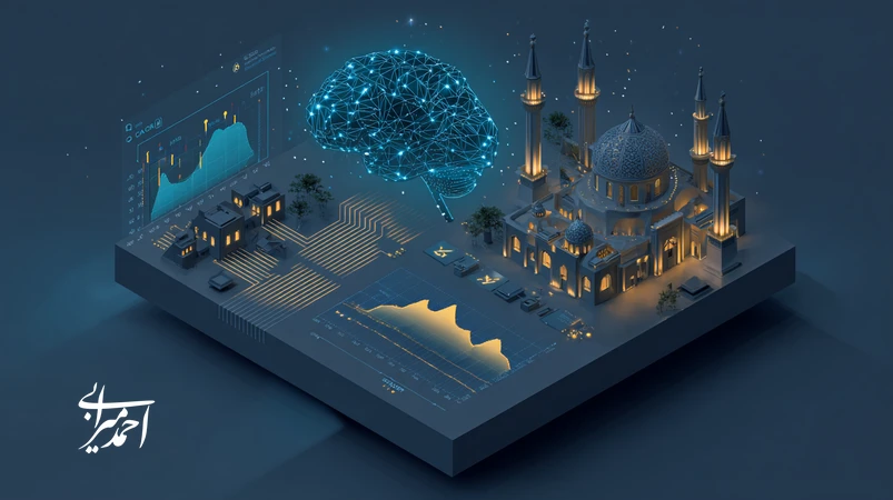 تصویر مفهومی ارزش‌گذاری استارتاپ‌های هوش‌مصنوعی و سرمایه‌گذاری جسورانه در بازارهای پیش‌بینی‌ناپذیر با نمودارهای متریک و شبکه عصبی.