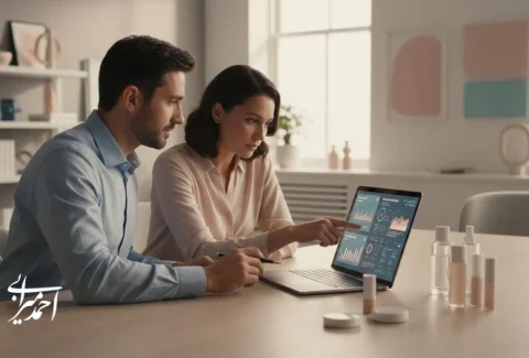 جلسه مدیریتی برند آرایشی با داشبورد تحلیل رفتار مشتری و شخصی‌سازی محصولات با هوش مصنوعی