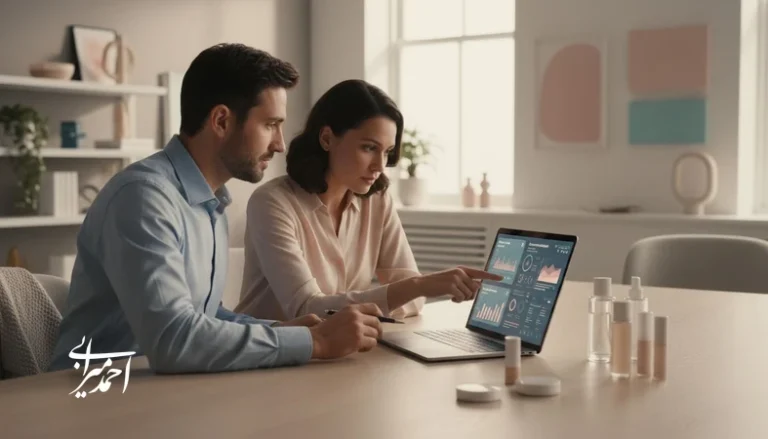 جلسه مدیریتی برند آرایشی با داشبورد تحلیل رفتار مشتری و شخصی‌سازی محصولات با هوش مصنوعی