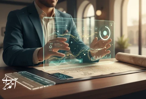 تصویر مفهومی از هوش مصنوعی در گردشگری برای کاهش هزینه و بهبود تجربه سفر با داشبورد تحلیل و برنامه سفر