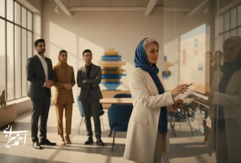 جلسه مدیریتی برای هماهنگ‌سازی تصمیم‌ها و فرایندها با تجربه مشتری؛ تصویری مفهومی از شکل‌گیری برند با انسجام تصمیم‌ها