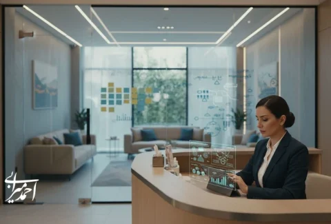 طراحی مسیر نگهداشت مراجع در کلینیک زیبایی؛ مدیر کلینیک در حال بررسی نقشه تجربه و تحلیل بازگشت مراجعه‌کنندگان