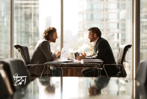 دو مدیر در حال گفت و گو در یک محیط کار مینیمال